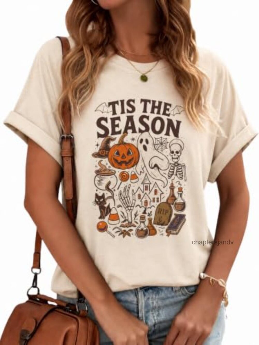 Halloween Shirt for Women 'TIS THE SEASON' Ghost Pumpkin Graphic Tee Short